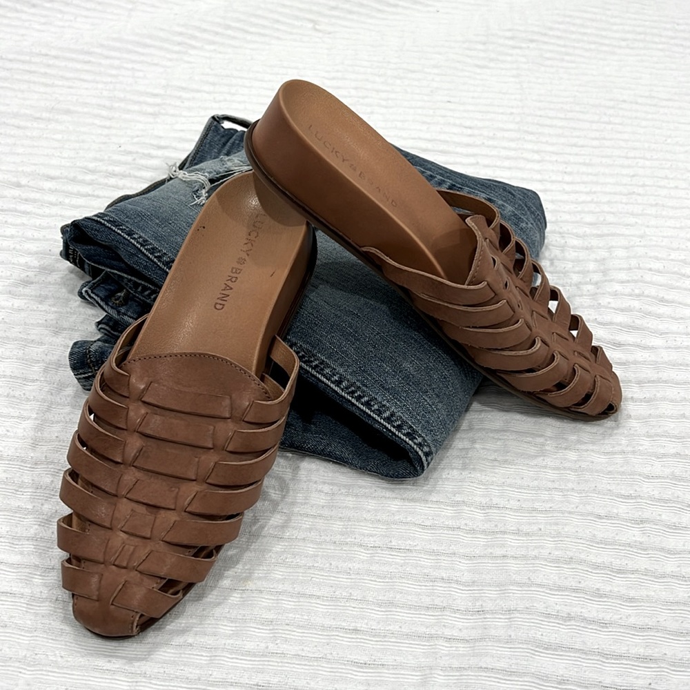Lucky brand woven leather mules